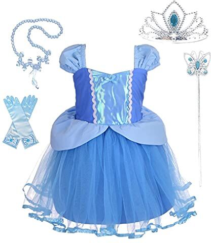 Lito Angels Vestito Costume Principessa Cenerentola con Accessori per Bambina, Abito Casual Estivo Gonna in Tulle, Taglia 12-18 mesi, Blu 107