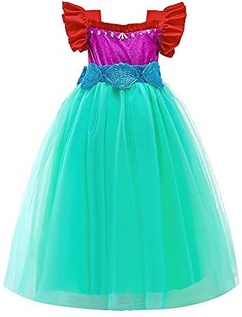 Lito Angels Vestito Costume da Sirena Principessa Ariel per Bambina, Taglia 4-5 Anni, Manica Corta, Rosso Verde