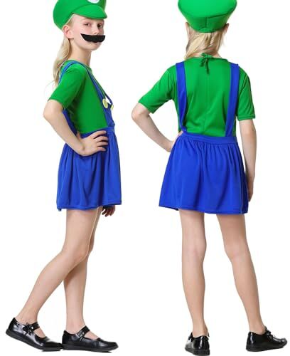 VISVIC Super Brothers Adulti Bambini Cosplay Costume Classici Costume, Costume per Feste Costume Carnevale Halloween per Completo per Corpo Vestito Festa, Ragazze Verde, L