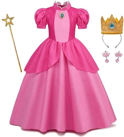 Gridamea Vestito Principessa Peach Principessa Peach Costume Bambina Con Accessori Per Halloween Carnevale Cosplay Compleanno