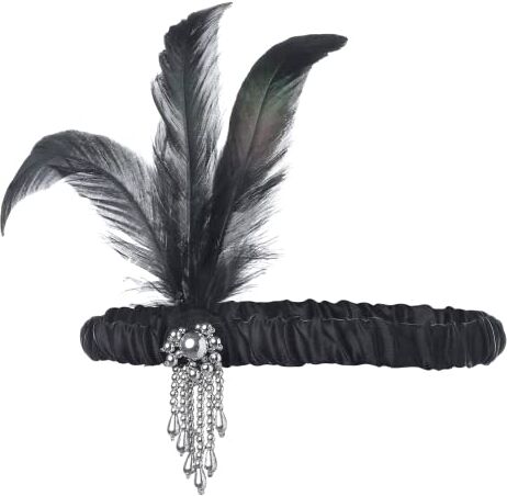 Generic 1 accessorio anni '20 flapper piuma fascia fascia con piume in rilievo fascia fascia con piume nere vintage copricapo per donne costume ballo di fine anno matrimonio festa di carnevale.