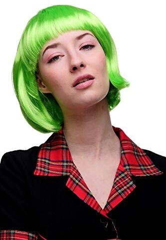 WIG ME UP Bellissimo Parrucca da Party, Caschetto, Verde Neon, Disco, Corta & Impertinente PW0114-PC15