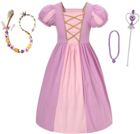 Lito Angels Vestito Costume Principessa Rapunzel con Accessori per Bambina, Taglia 5-6 anni, Manica Corta (Etichetta in Tessuto 120)