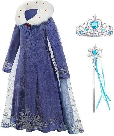 Gridamea Vestiti Elsa Frozen Bambina, Anna Costume Princess , Queen Costume per Bambini con Corona e Bacchetta per Feste/Cosplay/Matrimonio