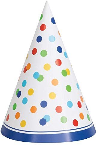 Unique - Cappelli da Festa-Design a Pois Arcobaleno-Confezione da 8, Multicolore,