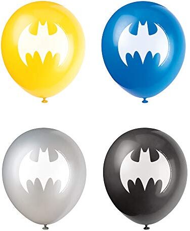 Unique Latex Balloons-12   Assorted PCS. Palloncini Compleanno in Lattice-30 cm-Festa di Batman-Confezione da 8, Gomma, Multicolour