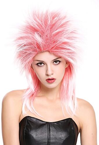 WIG ME UP 90891-ZA13TZA60 Parrucca Donna Uomo Carnevale Anni 80 Wave Punk Popstar Mix Rosso & Bianco Cotonata