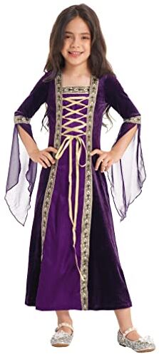 MSemis Vestito Rinascimentale Bambina Abito Carnevale con Manica Svasata Vintage Vestito da Principessa Medievale Cosplay Travestimento Costume di Halloween Fancy Dress Viola 13-14 anni