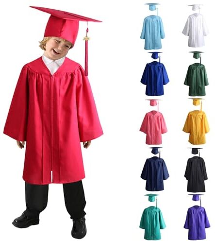 Generic Abito da Laureato Set, Toga Laurea Per Bambini Asilo Costumi Laurea e Tocco Cappello Laurea Costume da Laureato per Bambini Studenti Elementare Medi Linea Costume Travestimento (RD1, 9-10 anni)