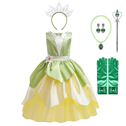 Lito Angels Vestito Costume da Principessa Tiana e il Ranocchio con Accessori per Ragazza Taglia 5-6 anni, Verde