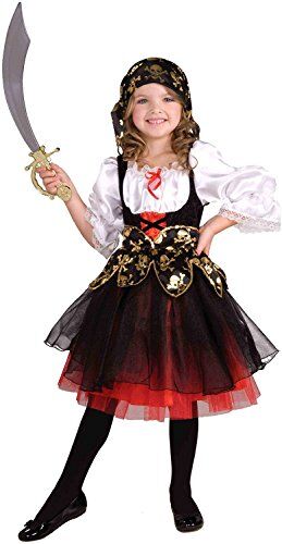 Tante Tina Costume da piratessa da bambina Vestito pirata per bimba composto da 2 pezzi: abito e fascia Nero/Bianco/Rosso Taglia L (149) Indicato per le bambine dai 7 ai 10 anni