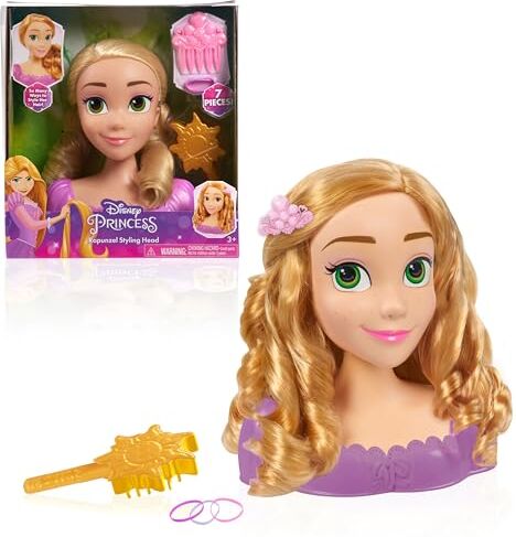 Testa da pettinare di Rapunzel della collezione Principesse Disney da 20 cm con accessori, 7 pezzi, capelli biondi, giochi di finzione, giocattoli per bambini di età di Just Play