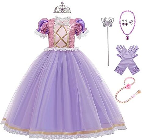 MYRISAM Costume da Principessa Sofia per Ragazza Carnevale Costumi Rapunzel Halloween Cosplay Natale Festa Cerimonia Compleanno Partito Nozze Battesimo Abiti con Accessori 11-12 anni