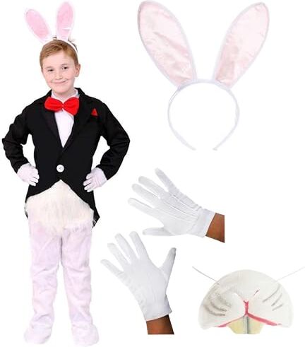 I LOVE FANCY DRESS LTD Costume da coniglio bianco di Alice Wonderland; costume da coniglio bianco per bambini. PANTALONI BIANCHI + orecchie di coniglio + cappottino + naso di coniglio (Geande)