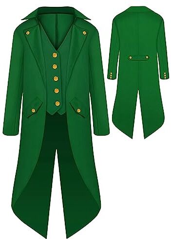 SEAUR Giubbotto da adolescente medievale gotico steampunk frack giacca verde cosplay carnevale Halloween costume per bambini 165