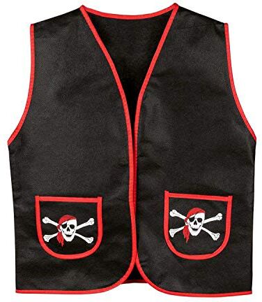 Boland Gilet da pirata, per bambini da 4 a 7 anni, con teschi e tasche, look in pelle, per travestimenti, carnevale, feste a tema, travestimenti