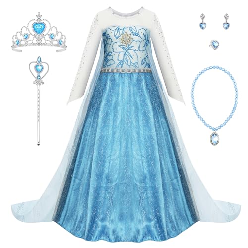 New front Frozen 2 Elsa Costume Costumi della Principessa Elsa Set da Principessa Abito delle Ragazze con Accessori Vestito della Principessa per Festa di Natale Carnevale