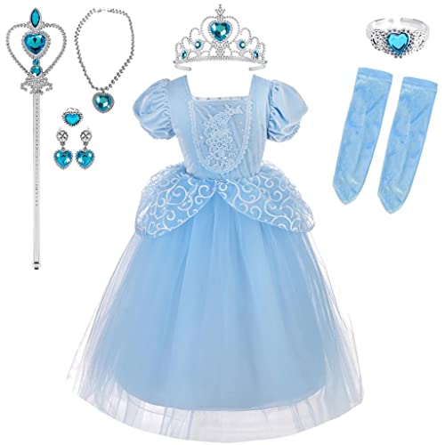 Lito Angels Vestito Costume da Principessa Cenerentola con Accessori e Guanto per Bambina Taglia 4-5 Anni, Blu, Manica Corta