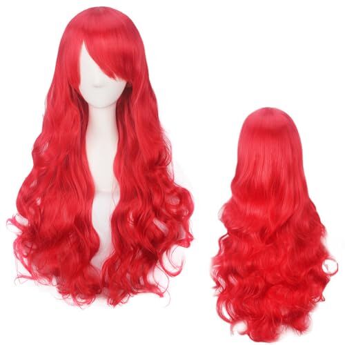 MEZHEN Parrucca Princess Parrucca Rosso Parrucca Capelli Lunghi Bambina Donna Parrucca Anime per Festa in Costume Carnevale Sirena Cosplay Halloween Decorazioni