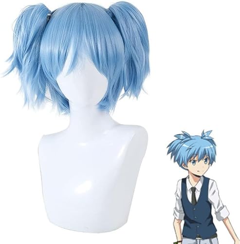 MIGUOO Anime Shiota Nagisa Cosplay Parrucca, Sally Blu Doppio Coda Di Cavallo Treccia Capelli Corti Parrucca Di Gioco Di Ruolo Parrucche, Per Halloween Party Con Cappello Parrucca Gratuito