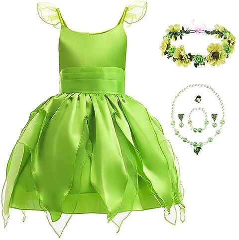 New front Vestito Trilly Bambina Costume per Ragazze Tinkerbell Tinker Bell Costume Costume Cosplay della Principessa Costume Trilly Classico Feste a Tema Carneval Halloween Natale Verde 110