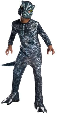 Rubie's Rubies 641180 Costume Blue Velociraptor Classic, Per bambini, Tuta, copristivali, Coda e maschera, Oficial Jurassic World, Per Carnevale, Halloween, Natale e cumpleanno, Taglia L (8-10 anni)