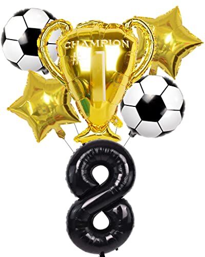 Conruich Kit di Palloncini Calcio, Decorazione Compleanno 8 Anni Bambino, Palloncino Gigante Numero 8, Calcio Decorazioni Festa di Compleanno Ragazzo, Calcio Tema Party Decorazioni