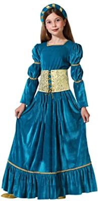 Atosa Costume Bambina Regina Medievale Cortesana D'epoca Classico Medioevo Vestito Blu E Oro Bambini 3 A 4 Anni