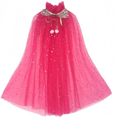 Proumhang Capo Principessa per Ragazze,Mantello Principessa Colorato,Paillettes Scintillanti Tulle Principessa Fancy Dress,Halloween Carnevale Mantello per 3-8 anni Ragazze Rosso Rosa S