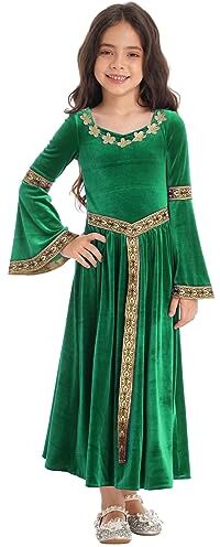 Agoky Abito da Principessa Medievale Bambina Costume Dama Medievale Ragazza Vestito in velluto Costume Principessa di Banda Halloween Festa di Compleanno Mascherata Carnevale Verde 15-16 anni