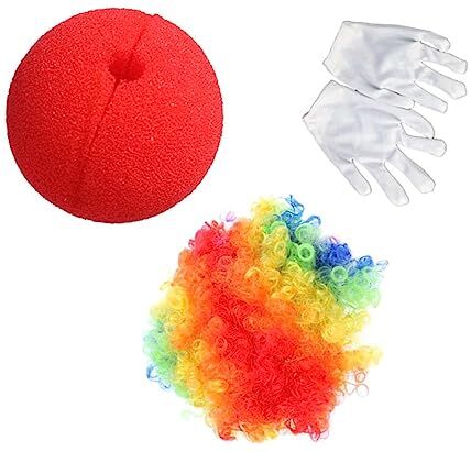 Amosfun Set Da 3 Pezzi Parrucca Pagliaccio Enorme Costume Da Clown Accessori Per Costumi Da Clown Costume Da Pagliaccio Arcobaleno Naso Da Clown Rosso Guanti Impostare Uomini e Donne Fan