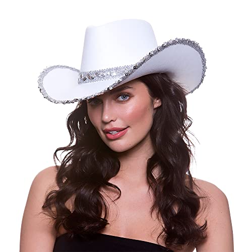 Wicked Costumes Cappello da cowboy texano per adulti, accessorio per feste in maschera (paillettes bianche)