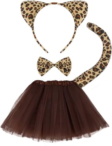 ACWOO Leopardato Set di Costumi Animali, Kit di 4 Pezzi Costume Animale Tutu Gonna con Cerchietti Orecchie Coda, per Halloween, Festa di Compleanno Costume, Carnevale Cosplay Party