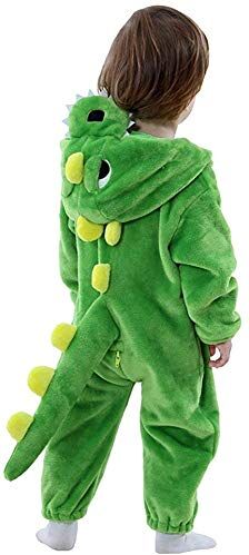 LOLANTA Costume da dinosauro per bambino, costume in Pile Felpa con Cappuccio(Verde,3-4 anni