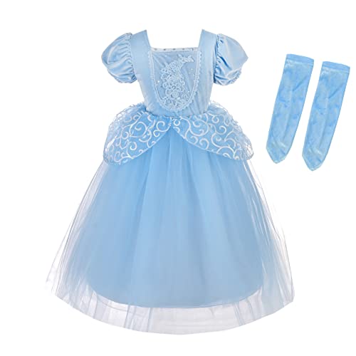 Lito Angels Vestito Costume da Principessa Cenerentola per Bambina Taglia 8-9 Anni, Blu, Manica Corta