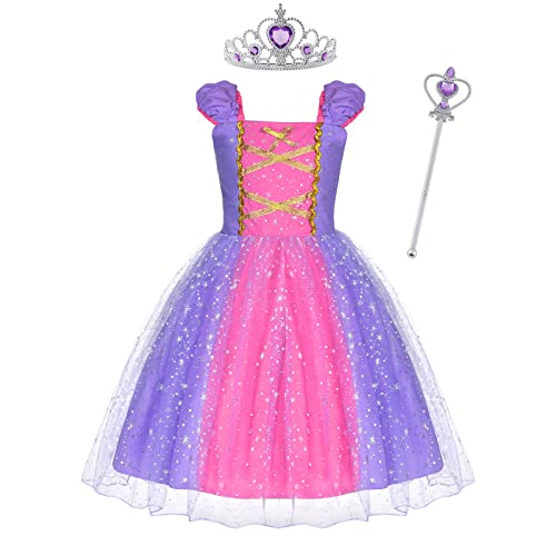 ACWOO Angels Costume da Principessa Rapunzel per Bambina, Vestito Principessa Bambina, Vestito da Festa di Compleanno 80cm