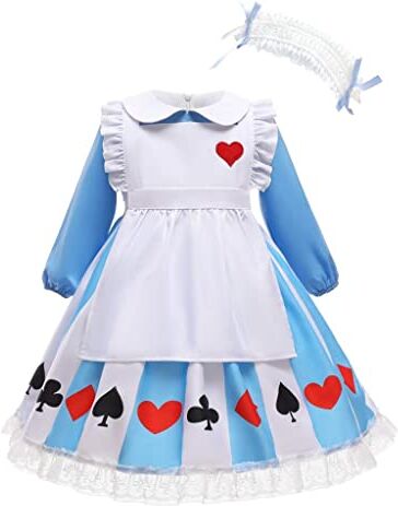 Lito Angels Vestito Costume Alice nel paese delle meravigliea con Grembiule Bianco e Fascia per Bambina, Taglia 5-6 anni, Blu