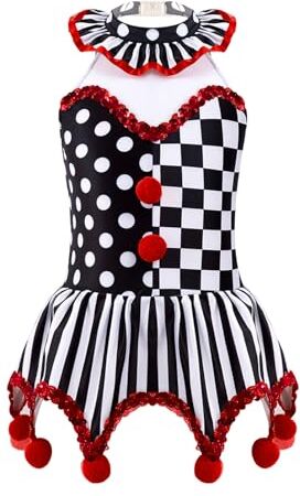 CHICTRY Costume da Clown Abito Tutù per Bambina Costume da pagliaccio Vestito da Balletto Danza Classica Costume per Halloween Natale Carnevale Travestimento S Nero 7-8 anni