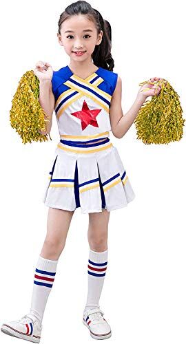 LOLANTA Costume da Ragazza Cheerleader, Carnevale o Evento Sportivo Fancy Dress Up con l'abito di Pom Poms, Giallo, 150