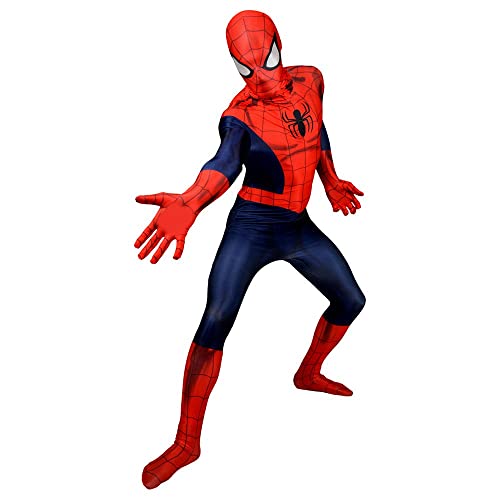 Morphsuits Costume Spiderman Adulto Ufficiale, Spiderman Costume Adulto, Costume Spider Man con Maschera, Vestito Spiderman Adulto Uomo, Vestito Carnevale Spiderman, Tuta Spiderman Uomo Cosplay XL