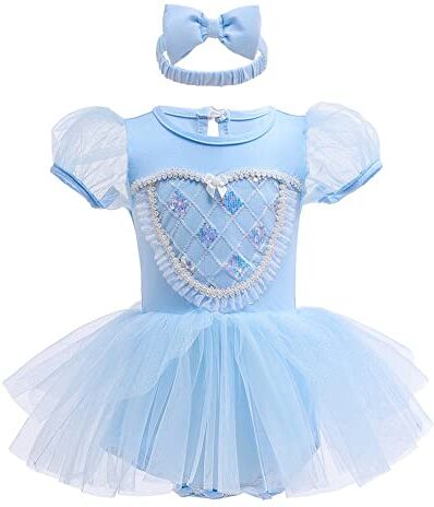 HIHCBF Neonata Costume di Carnevale Vestito da Principessa Cenerentola Pagliaccetto per Bimba Compleanno Festa Halloween Cosplay Natale Abitini per Bambina con Archetto 12-18 mesi