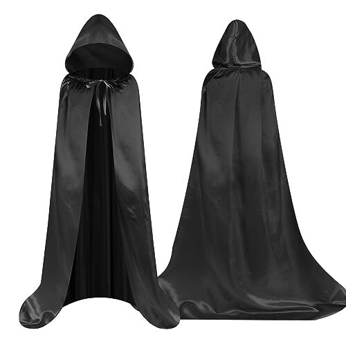 Aomig Mantello di Nero, Mantello Halloween con Cappuccio Lungo Capo Costume, Mantello da Vampiro per Bambino di Travestimento, Halloween, Feste in Famiglia,100cm