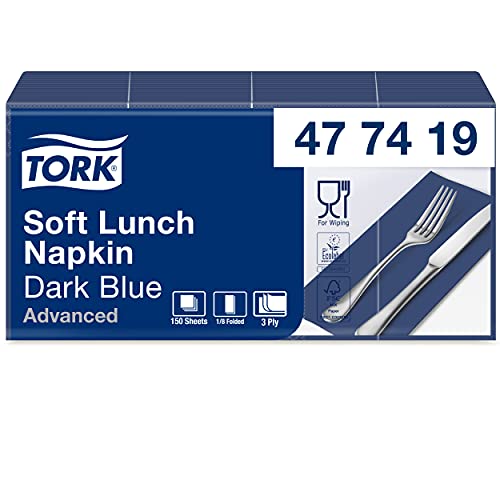 Tork Tovagliolo Lunch Soft blu scuro (piegato in 8) Advanced, 3 veli, 10 pacchi x 150 tovaglioli (1500 pz), 33 cm (lungh.) x 32,6 cm (largh.)