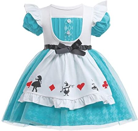 Lito Angels Vestito Costume Alice nel paese delle meravigliea con Grembiule Bianco per Bambina, Taglia 3-4 anni, Turchese