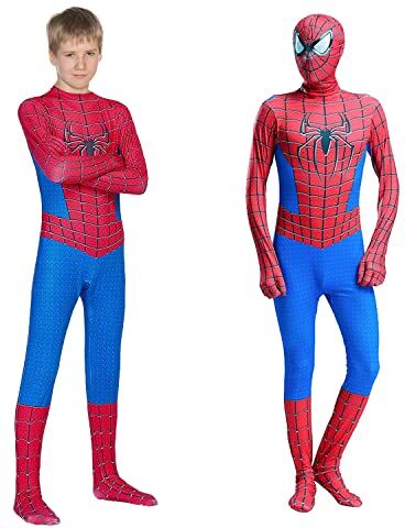 EMHTHME Costume Spiderman, 3D Costume Da Uomo Ragno, Costume Spider per Bambino, per Calloween, Natale, Carnevale e Compleanno(The Amazing Spiderman) 100-110cm