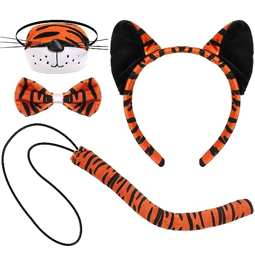 XEPST Animale Tigre Costume Set, Orecchie di Tigre Fascia Bowtie Naso Coda di tigre per Animale Costume Cosplay Festa di compleanno Halloween Fancy Dress Rifornimenti del partito, Tiger-B