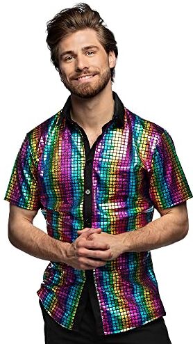 Boland Camicia da discoteca colorata, camicia da discoteca a diamante, camicia da uomo a maniche corte, camicia da uomo, top, camicia da festa per Carnevale o feste con motto