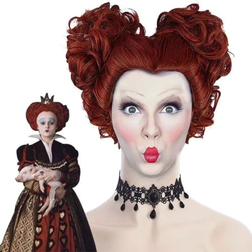 Syedeliso Alice nel Paese Delle Meraviglie 2 Specchio Avventure La Regina di Cuori Cosplay Costume di Halloween Del Partito della Parrucca rosso Breve Ricci Testa A Sfera strega Parrucca