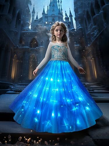 UPORPOR Magical Luminoso Vestito Regina Principessa Carnevale Bambina Costumi Nevi Vestiti Halloween Bambini Natale Vestito Feste, Blu Ghiaccio 150