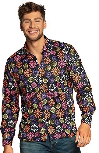 Boland Camicia Flower Power, per uomo, camicia, top, per adulti, camicia a fiori, camicia hawaiana, hippie, anni '70, festa a tema, carnevale, Schlermove, festa in maschera, costume